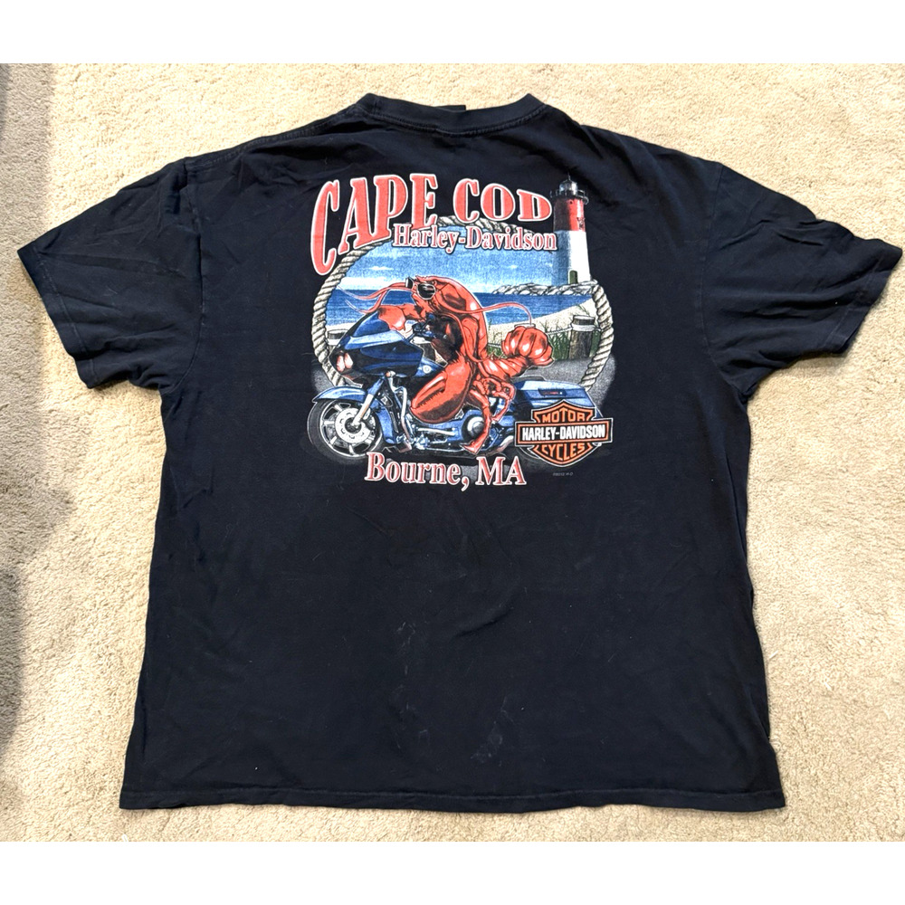 Harley Davidson Cape Cod Tee Mens Black 2011 Front and Back Lobster Hit Size 2XL